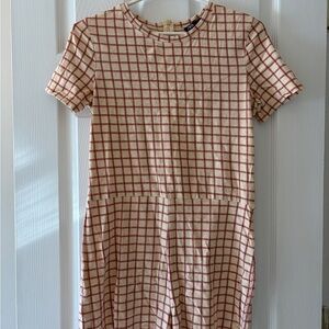 Women’s Zara Beige and Burgundy Plaid jumper jumpsuit size small